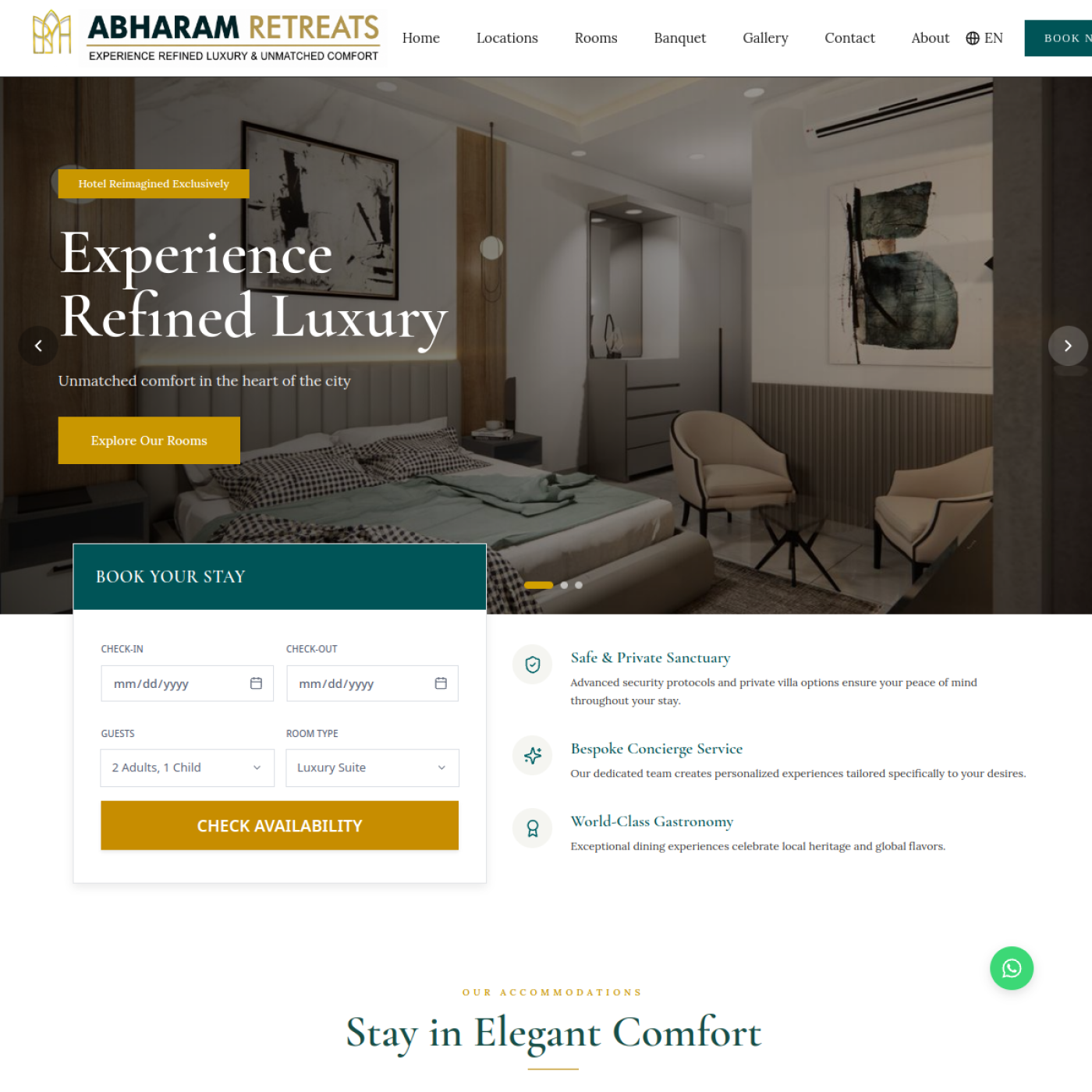 Abharam Retreats luxury hospitality website