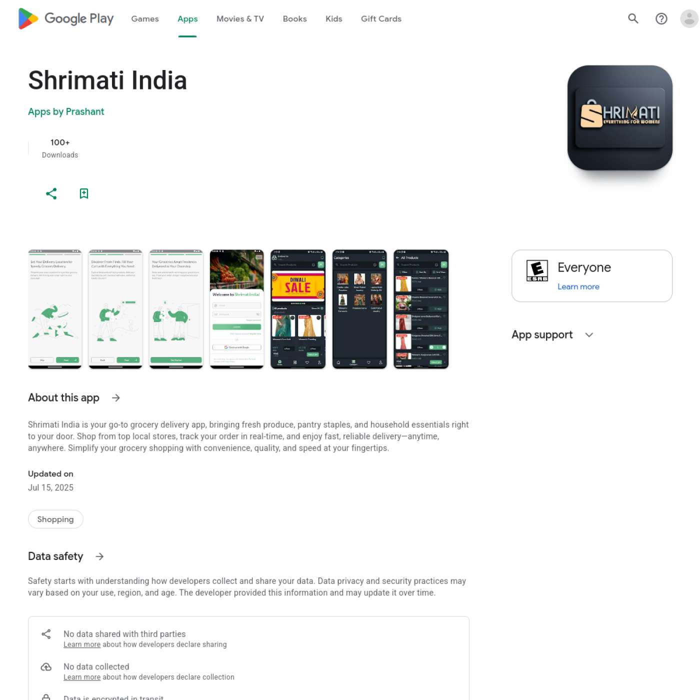 Shrimati India grocery app on Google Play Store